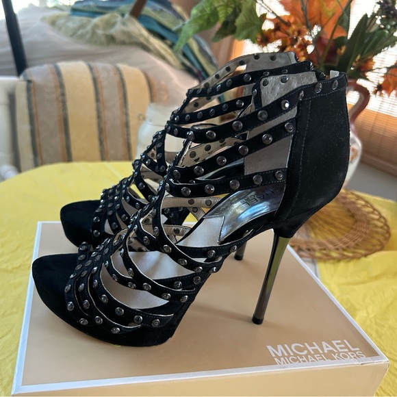Riley Sling Michael Kors black studded heels. - Picture 1 of 6